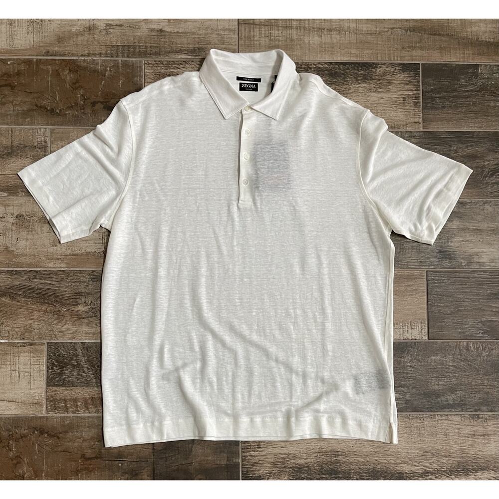 $1250 NWT Ermenegildo Zegna Oasi Lino Polo Shirt White Linen Luxury Italy 2XL/56